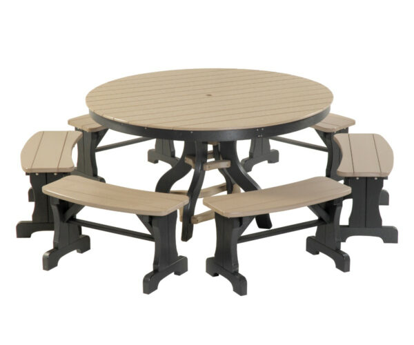 Round Patio Set with Benches (Weatherwood & Black)