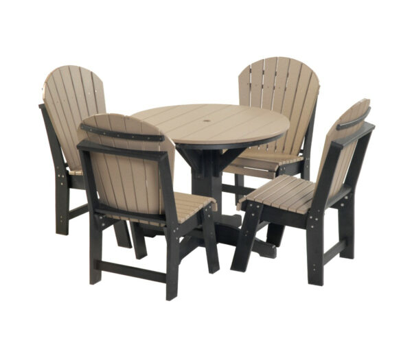 Four Chair Round Patio Table Set (Weatherwood & Black)