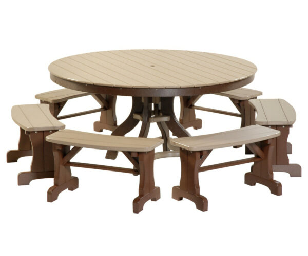 Round Patio Set with Benches (Weatherwood & Brown)
