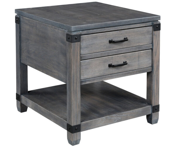 Antigo End Table with Metal Brackets