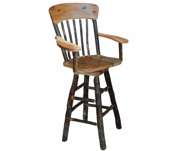 Hickory Panel Back Swivel Bar Chair With Arms